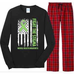 Fight The Stigma Mental Health Awareness Distressed USA Flag Long Sleeve Pajama Set