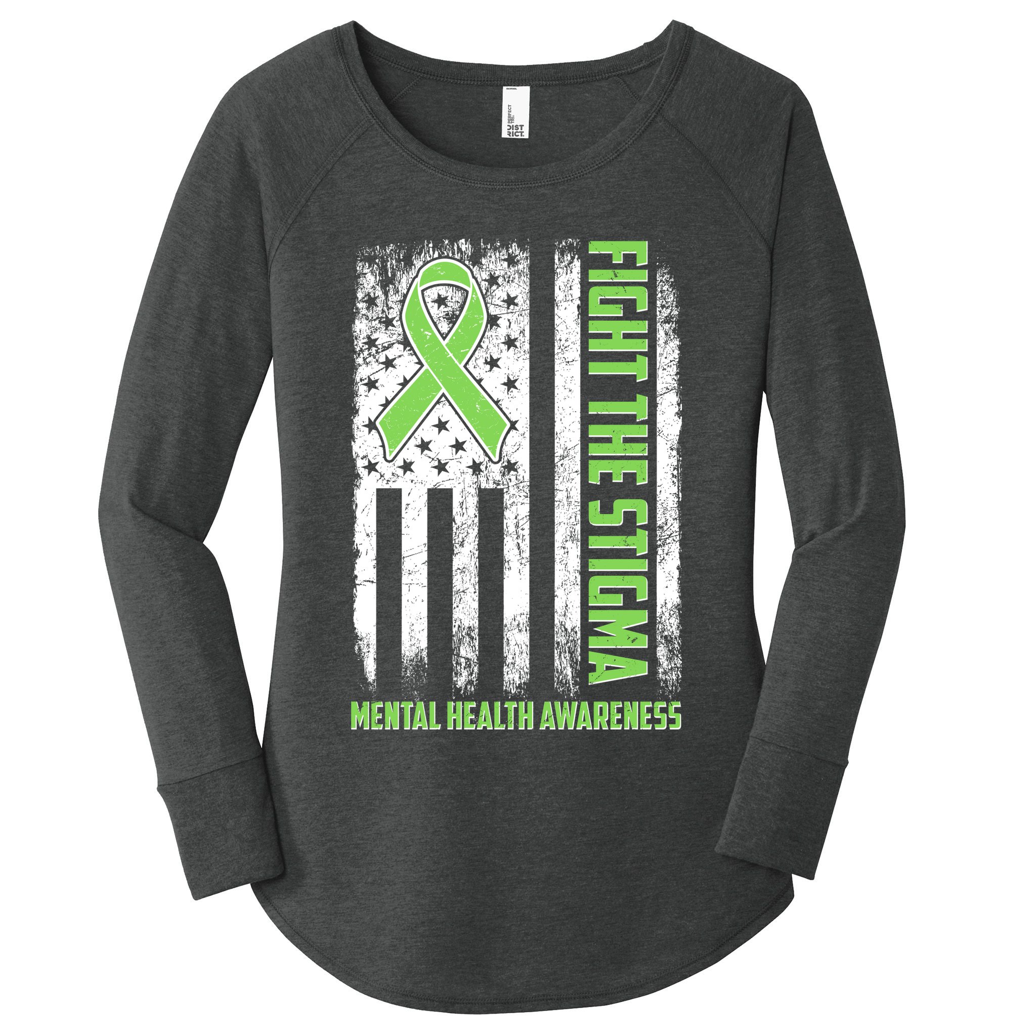 Fight The Stigma Mental Health Awareness Distressed USA Flag Women's Perfect Tri Tunic Long Sleeve Shirt