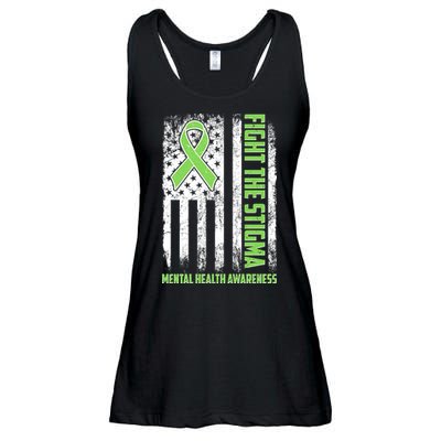 Fight The Stigma Mental Health Awareness Distressed USA Flag Ladies Essential Flowy Tank