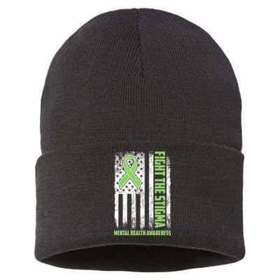 Fight The Stigma Mental Health Awareness Distressed USA Flag Sustainable Knit Beanie