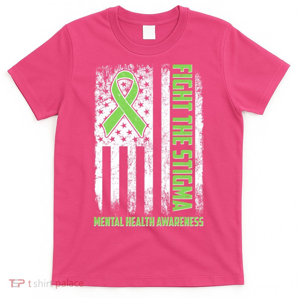 Fight The Stigma Mental Health Awareness Distressed USA Flag T-Shirt