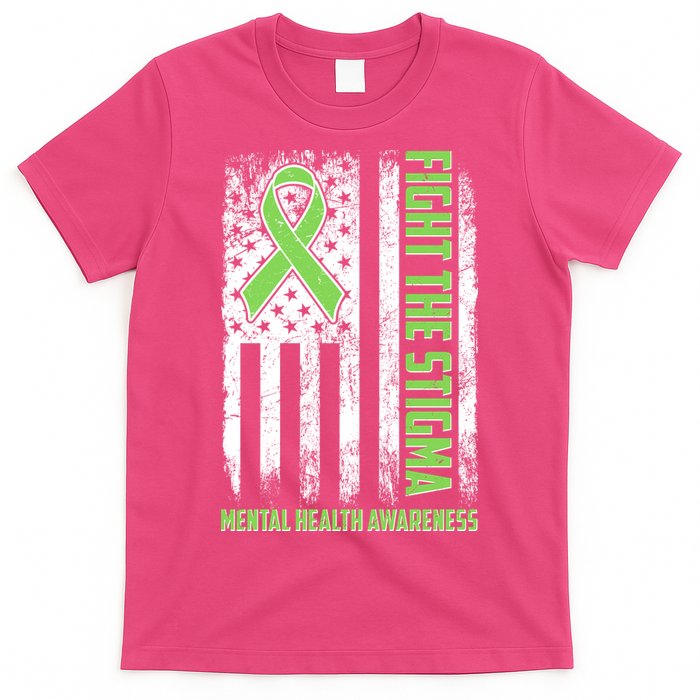 Fight The Stigma Mental Health Awareness Distressed USA Flag T-Shirt