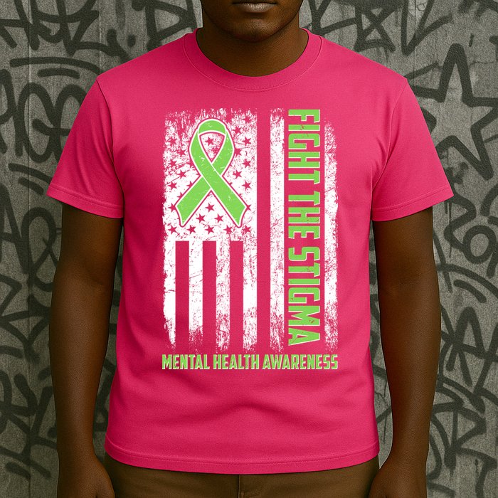 Fight The Stigma Mental Health Awareness Distressed USA Flag T-Shirt