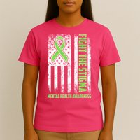Fight The Stigma Mental Health Awareness Distressed USA Flag T-Shirt