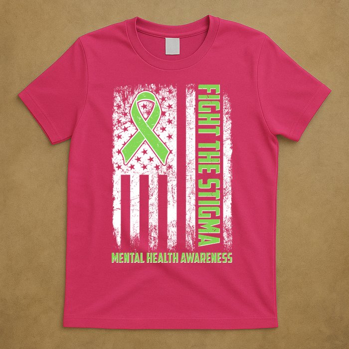 Fight The Stigma Mental Health Awareness Distressed USA Flag T-Shirt