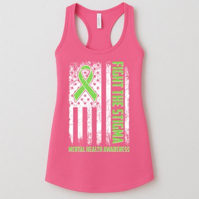 Fight The Stigma Mental Health Awareness Distressed USA Flag Womens Tank Top