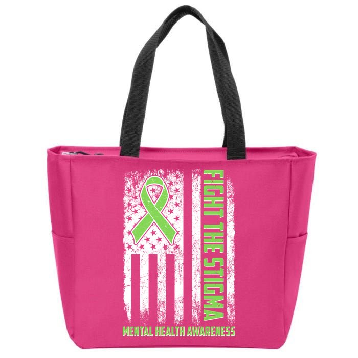 Fight The Stigma Mental Health Awareness Distressed USA Flag Zip Tote Bag