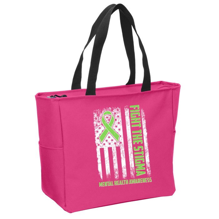Fight The Stigma Mental Health Awareness Distressed USA Flag Zip Tote Bag