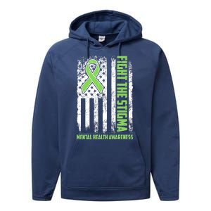 Fight The Stigma Mental Health Awareness Distressed USA Flag Performance Fleece Hoodie