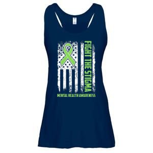 Fight The Stigma Mental Health Awareness Distressed USA Flag Ladies Essential Flowy Tank