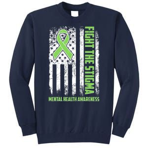 Fight The Stigma Mental Health Awareness Distressed USA Flag Tall Sweatshirt