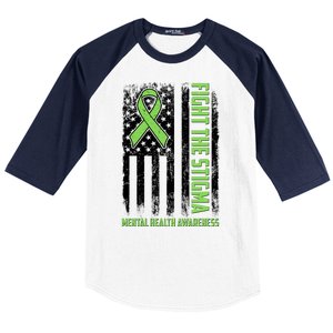 Fight The Stigma Mental Health Awareness Distressed USA Flag Baseball Sleeve Shirt