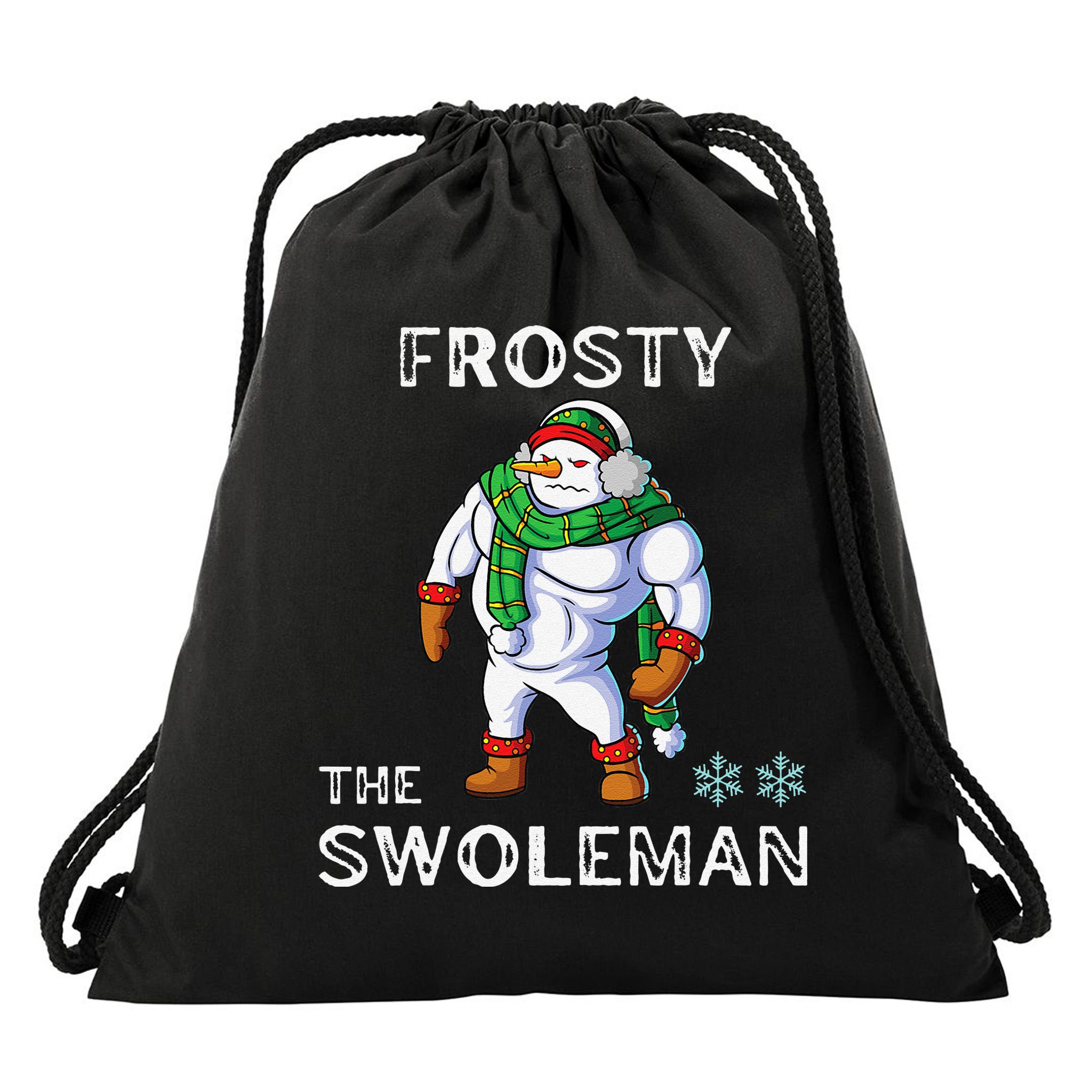 Frosty The Swoleman Funny Fitness Gym Training Christmas Drawstring Bag