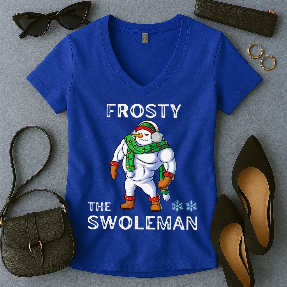 Frosty The Swoleman Funny Fitness Gym Training Christmas Women's V-Neck T-Shirt