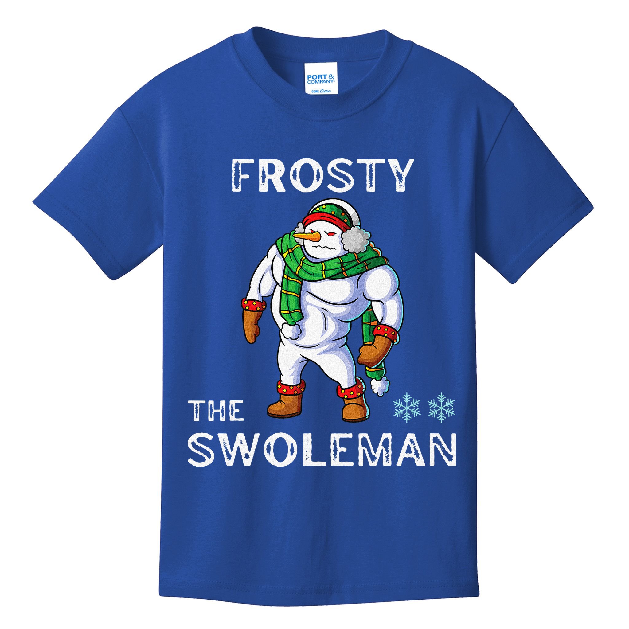 Frosty The Swoleman Funny Fitness Gym Training Christmas Kids T-Shirt