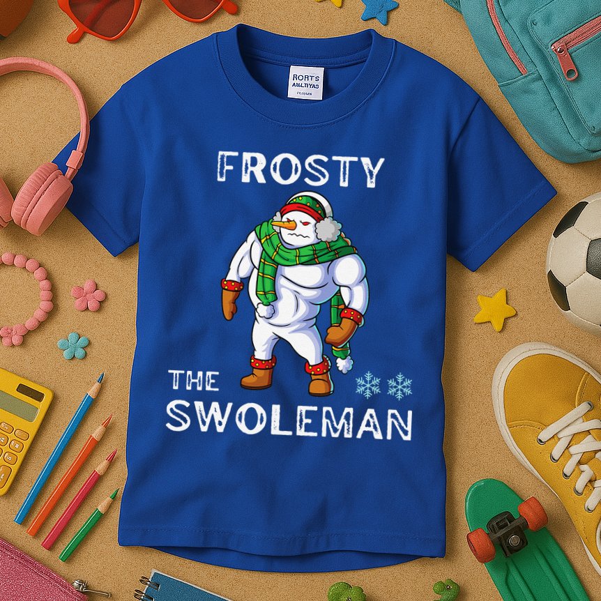 Frosty The Swoleman Funny Fitness Gym Training Christmas Kids T-Shirt