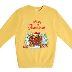 Funny Turkey Santa Merry Thanksmas Christmas Thanksgiving Premium Crewneck Sweatshirt