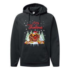 Funny Turkey Santa Merry Thanksmas Christmas Thanksgiving Performance Fleece Hoodie