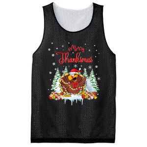 Funny Turkey Santa Merry Thanksmas Christmas Thanksgiving Mesh Reversible Basketball Jersey Tank