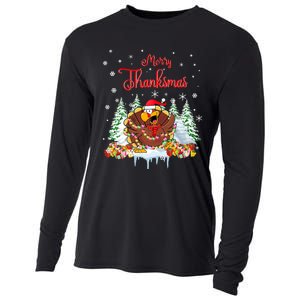 Funny Turkey Santa Merry Thanksmas Christmas Thanksgiving Cooling Performance Long Sleeve Crew