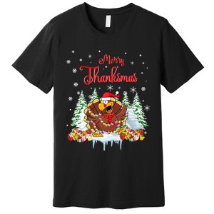 Funny Turkey Santa Merry Thanksmas Christmas Thanksgiving Premium T-Shirt