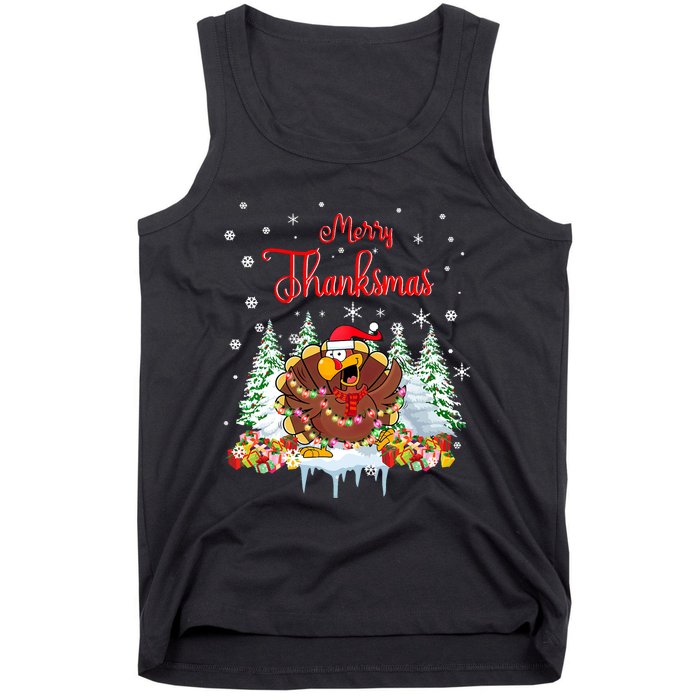 Funny Turkey Santa Merry Thanksmas Christmas Thanksgiving Tank Top