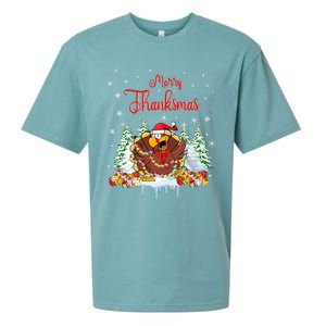 Funny Turkey Santa Merry Thanksmas Christmas Thanksgiving Sueded Cloud Jersey T-Shirt