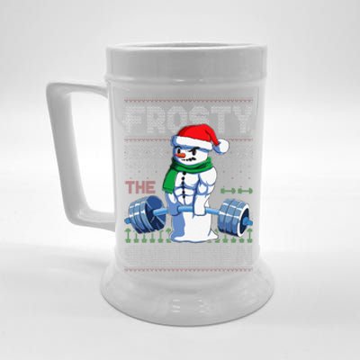 Frosty The Swoleman Ugly Christmas Funny Funny Snowman Gym Beer Stein