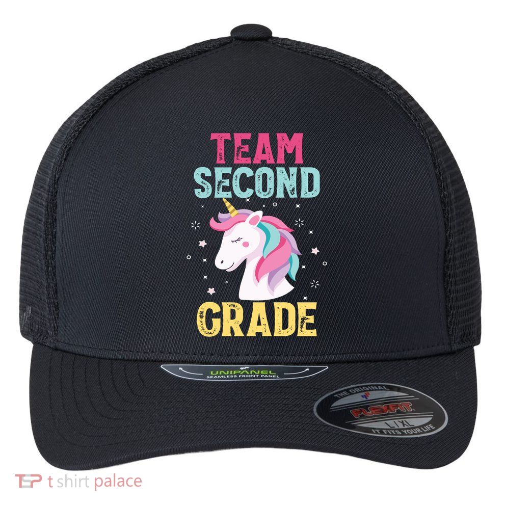 Funny Team Second Grade Unicorn Gift School Teacher Great Gift Flexfit Unipanel Trucker Cap