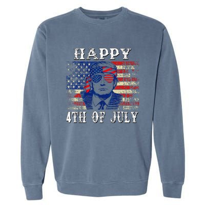 Funny Trump Shirts Happy 4th Of July American Flag Garment-Dyed Sweatshirt