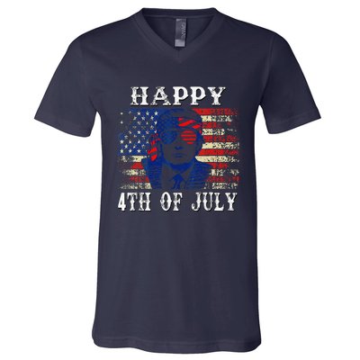 Funny Trump Shirts Happy 4th Of July American Flag V-Neck T-Shirt