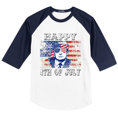 Funny Trump Shirts Happy 4th Of July American Flag Baseball Sleeve Shirt