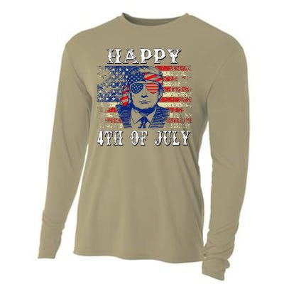 Funny Trump Shirts Happy 4th Of July American Flag Cooling Performance Long Sleeve Crew