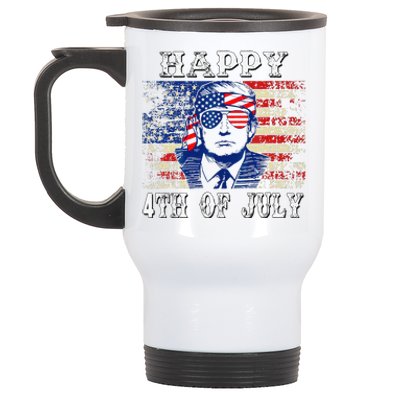 Funny Trump Shirts Happy 4th Of July American Flag Stainless Steel Travel Mug