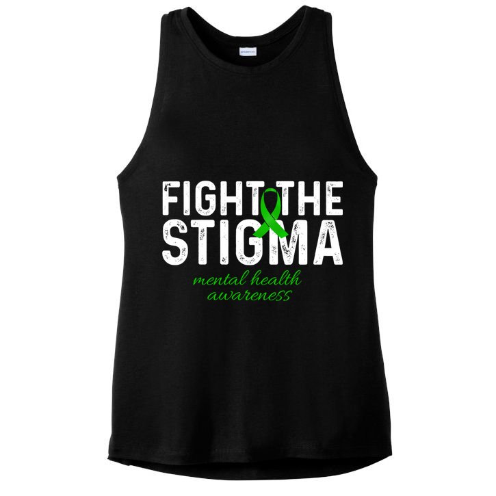 Fight The Stigma Mental Health Awareness Messy Bun Ribbon Ladies PosiCharge Tri-Blend Wicking Tank