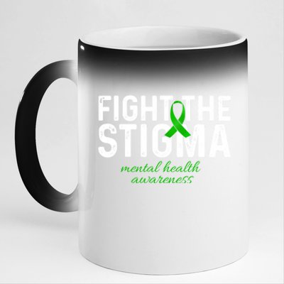 Fight The Stigma Mental Health Awareness Messy Bun Ribbon 11oz Black Color Changing Mug