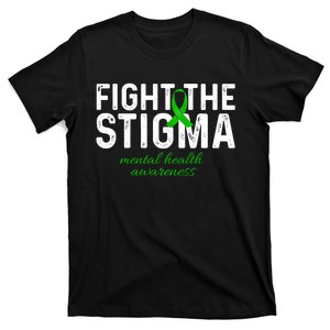 Fight The Stigma Mental Health Awareness Messy Bun Ribbon T-Shirt