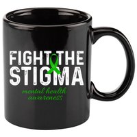 Fight The Stigma Mental Health Awareness Messy Bun Ribbon 11oz C Handle Ceramic Mug