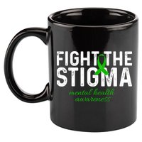 Fight The Stigma Mental Health Awareness Messy Bun Ribbon 11oz C Handle Ceramic Mug