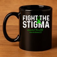Fight The Stigma Mental Health Awareness Messy Bun Ribbon 11oz C Handle Ceramic Mug