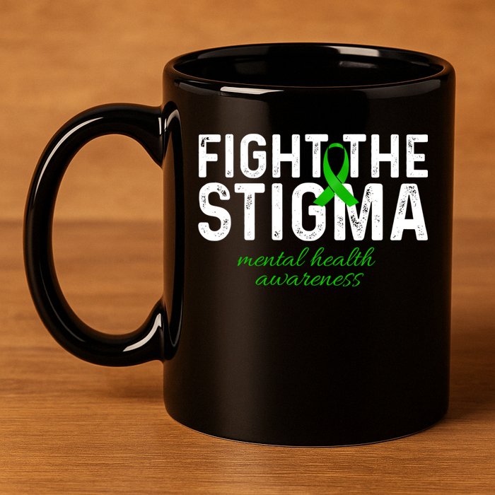 Fight The Stigma Mental Health Awareness Messy Bun Ribbon 11oz C Handle Ceramic Mug