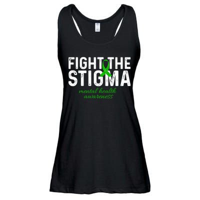 Fight The Stigma Mental Health Awareness Messy Bun Ribbon Ladies Essential Flowy Tank