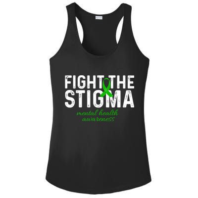 Fight The Stigma Mental Health Awareness Messy Bun Ribbon Ladies PosiCharge Competitor Racerback Tank