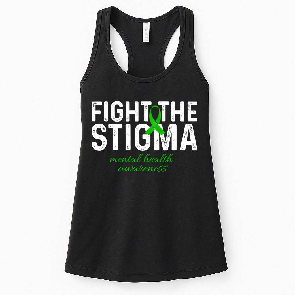 Fight The Stigma Mental Health Awareness Messy Bun Ribbon Womens Tank Top