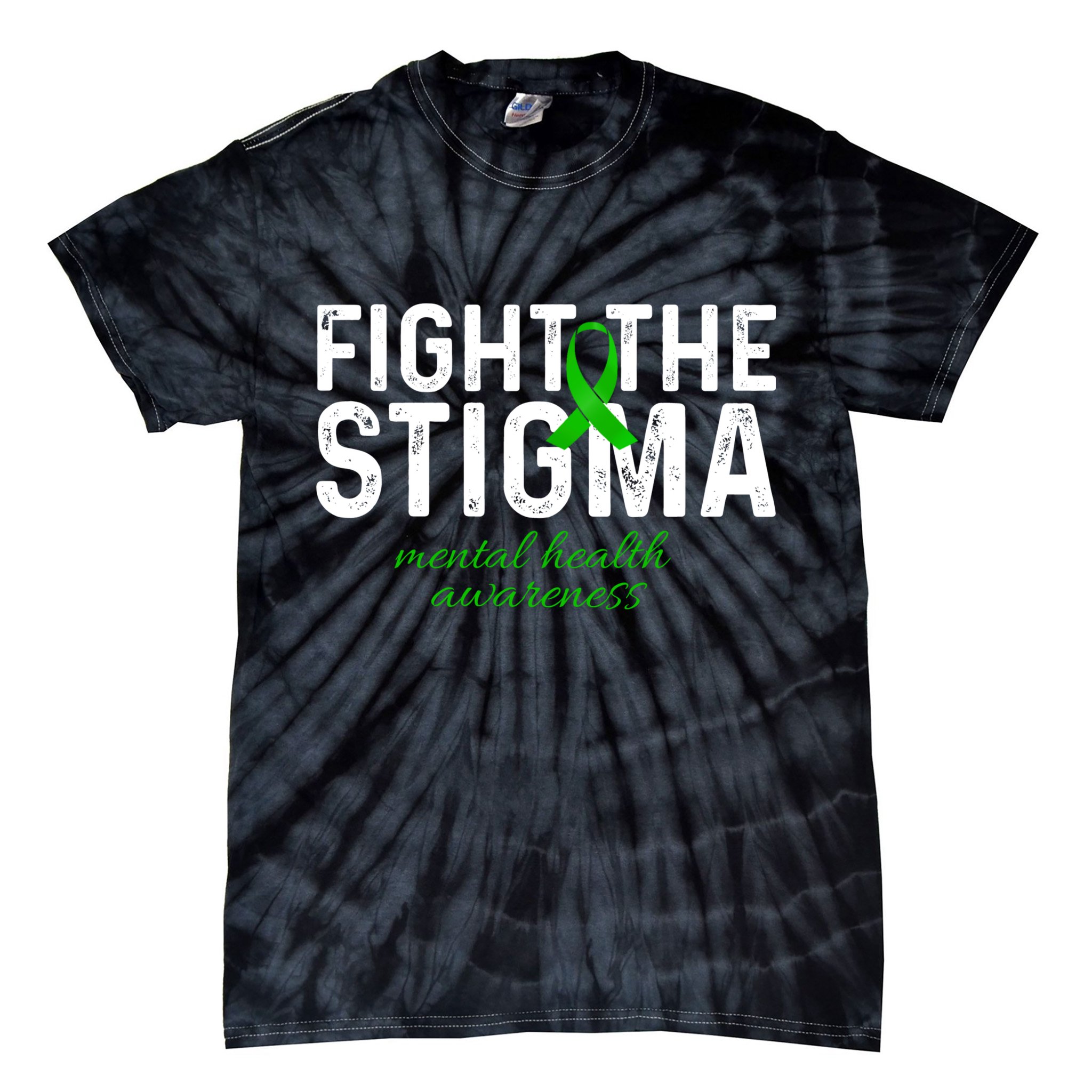 Fight The Stigma Mental Health Awareness Messy Bun Ribbon Tie-Dye T-Shirt