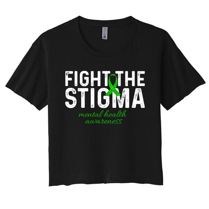 Fight The Stigma Mental Health Awareness Messy Bun Ribbon Women's Crop Top Tee