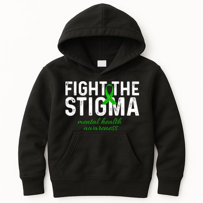 Fight The Stigma Mental Health Awareness Messy Bun Ribbon Kids Hoodie