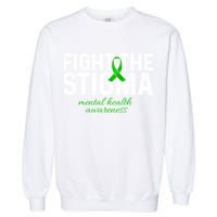 Fight The Stigma Mental Health Awareness Messy Bun Ribbon Garment-Dyed Sweatshirt