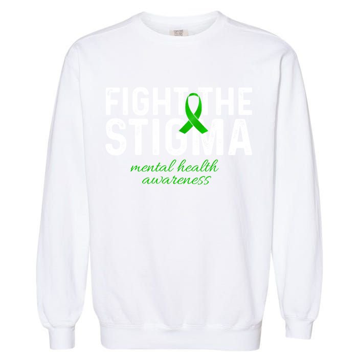 Fight The Stigma Mental Health Awareness Messy Bun Ribbon Garment-Dyed Sweatshirt