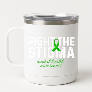 Fight The Stigma Mental Health Awareness Messy Bun Ribbon 12 oz Stainless Steel Tumbler Cup